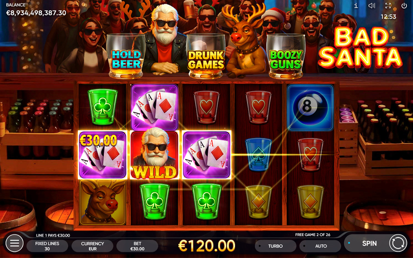 Play Bad Santa slot by top casino game developer!